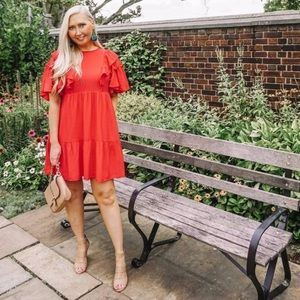 Women's Bell Short Sleeve Silky Ruffle Dress